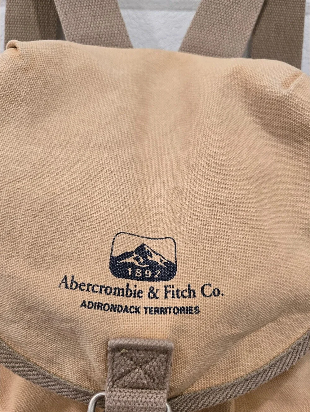 Rare vintage Abercrombie & Fitch canvas rucksack tan beige front cargo pockets